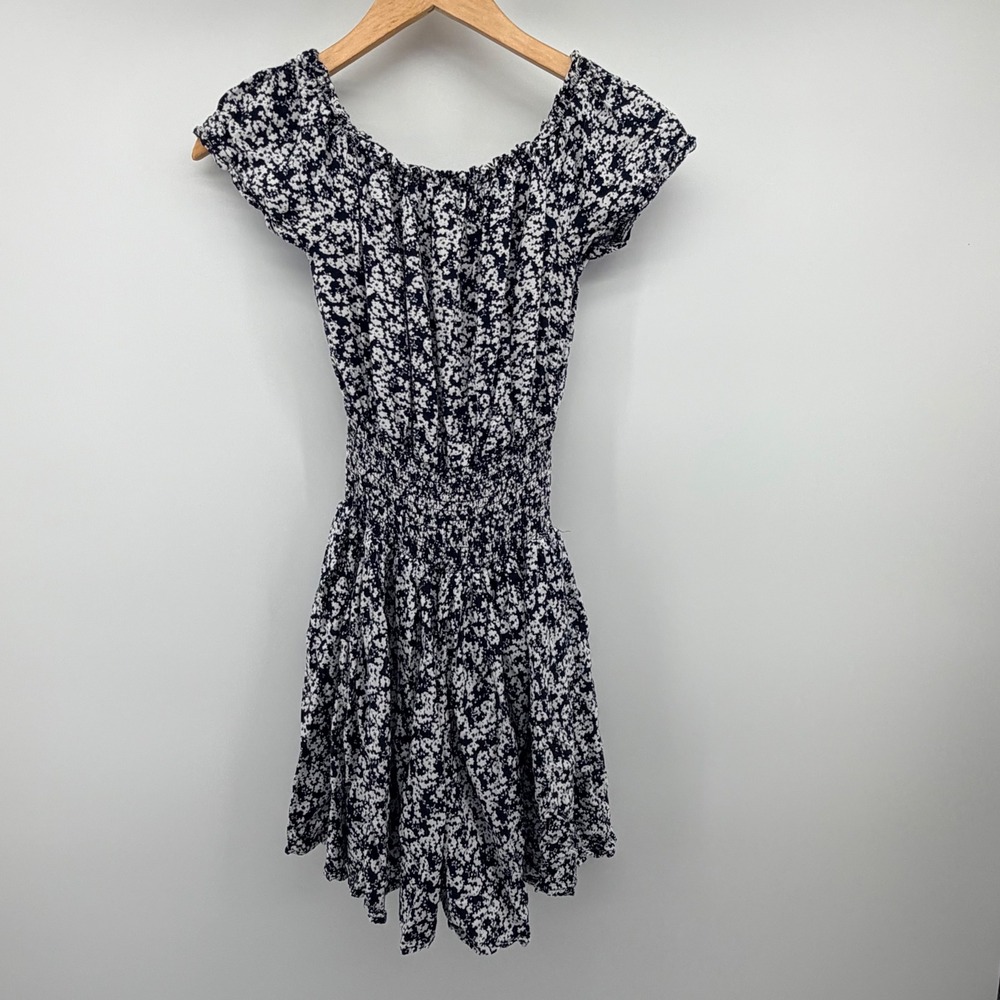 New Look Romper Womens M Navy Blue Floral Smocked Off Shoulder Summer Playsuit